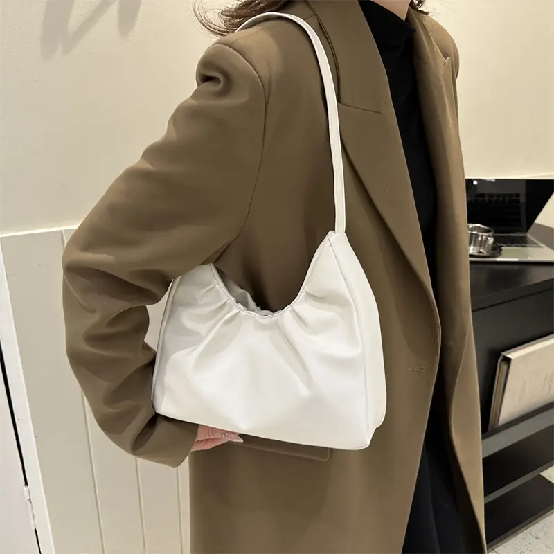 Women's Pleated Shoulder Bag Cream 2024 - Image 6