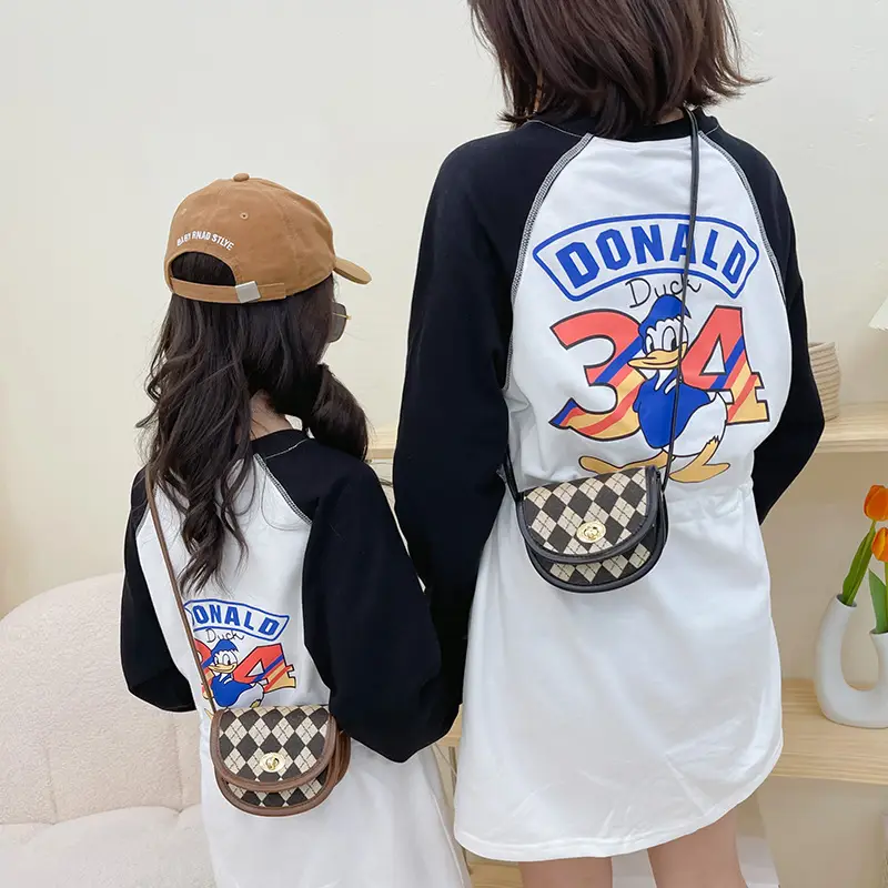 Girls' Houndstooth Crossbody Bag Black White Korean Style