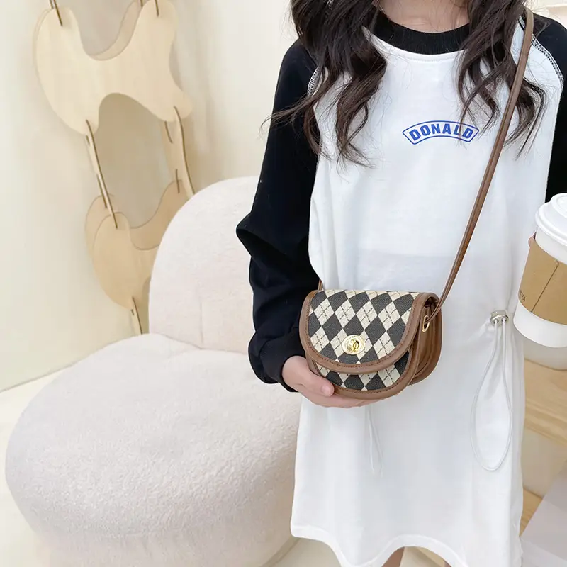 Girls' Houndstooth Crossbody Bag Black White Korean Style