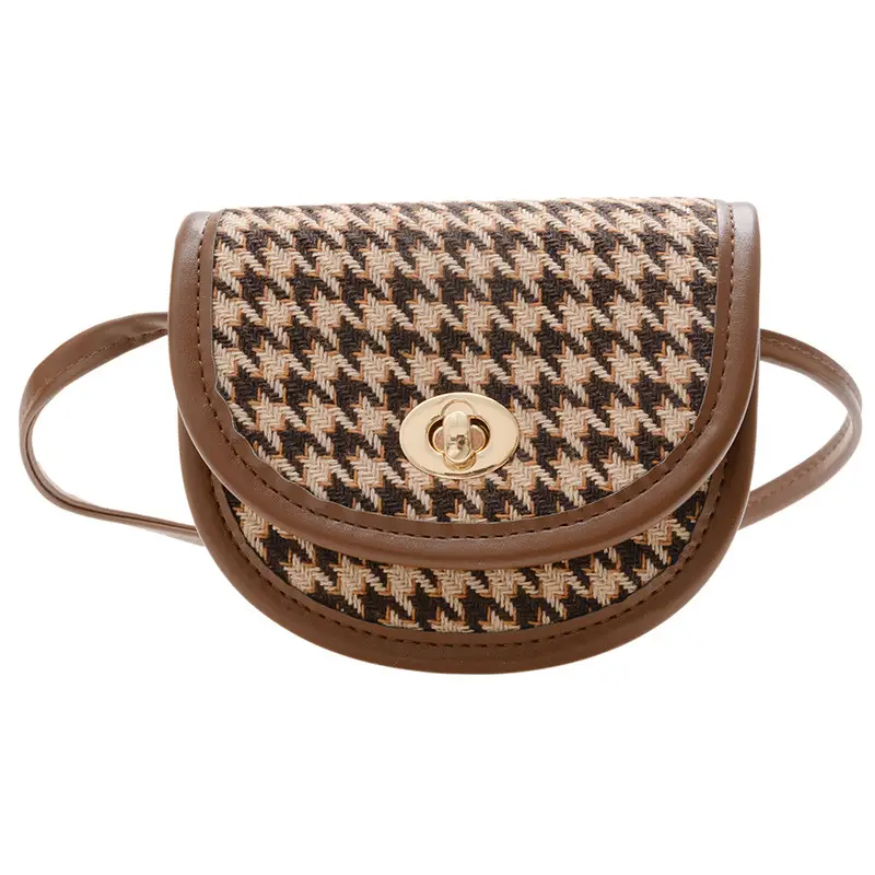 Girls' Houndstooth Crossbody Bag Black White Korean Style
