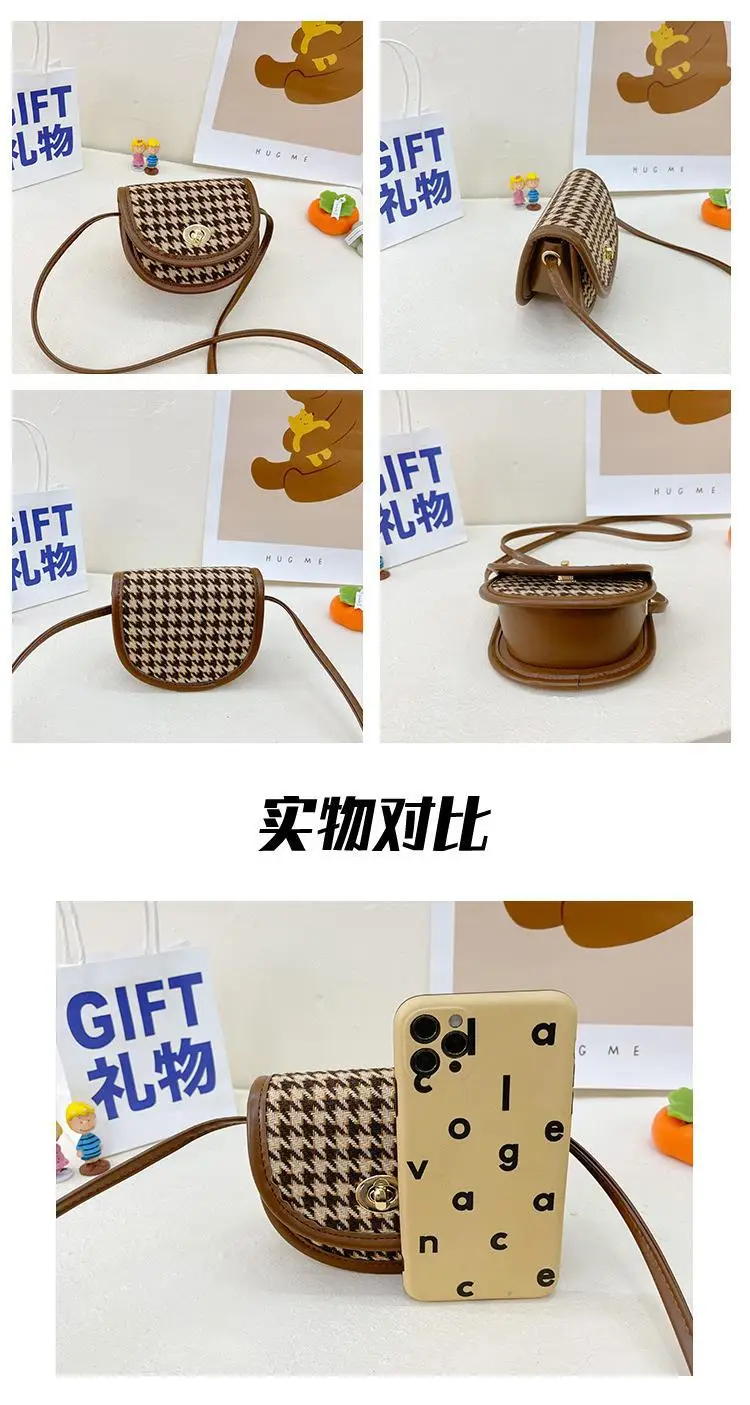 Girls' Houndstooth Crossbody Bag Black White Korean Style — feature 10
