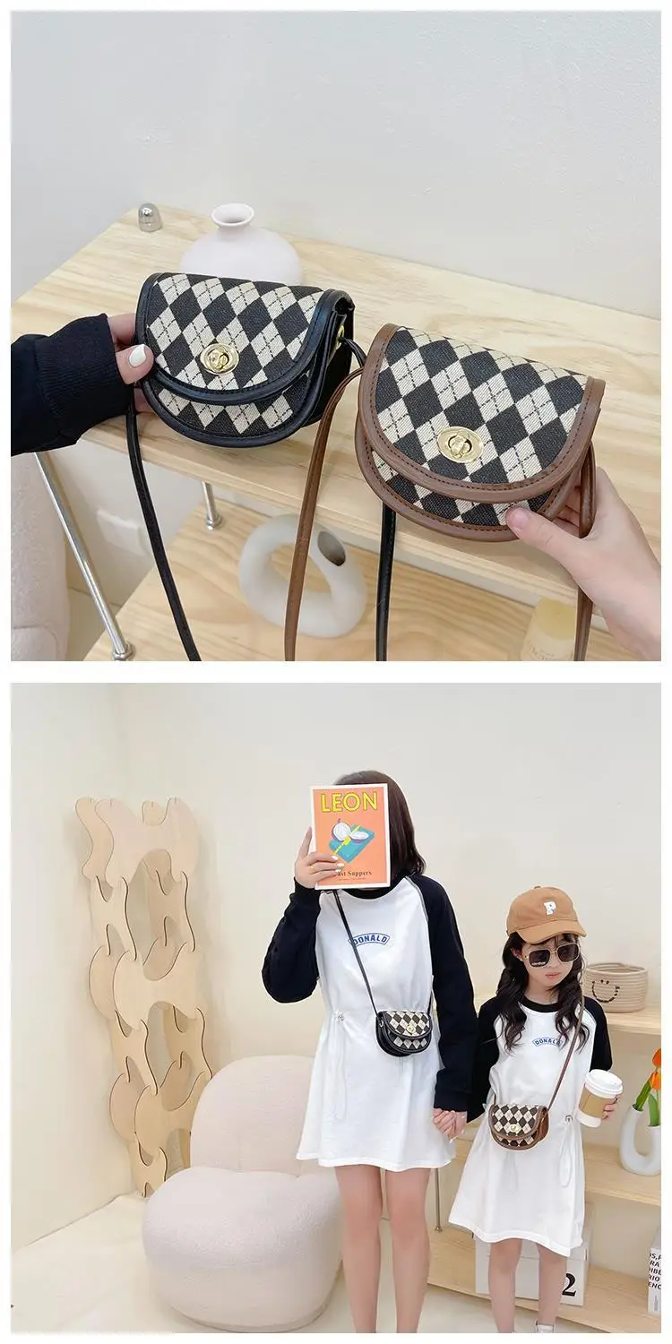 Girls' Houndstooth Crossbody Bag Black White Korean Style — feature 5