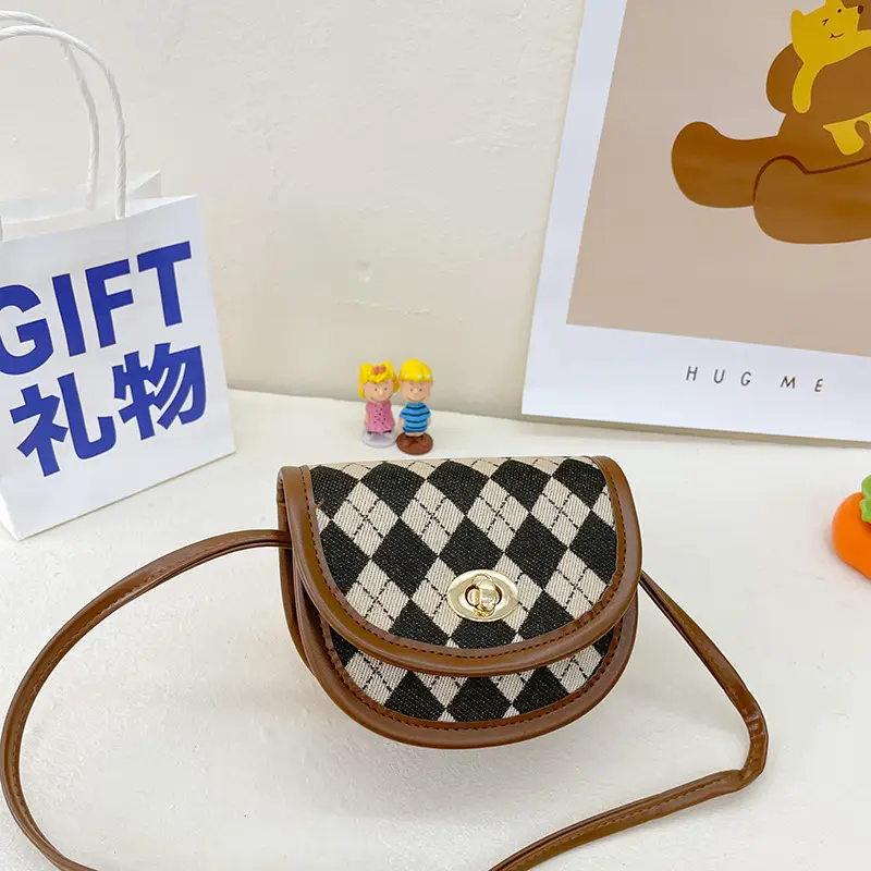 Girls' Houndstooth Crossbody Bag Black White Korean Style