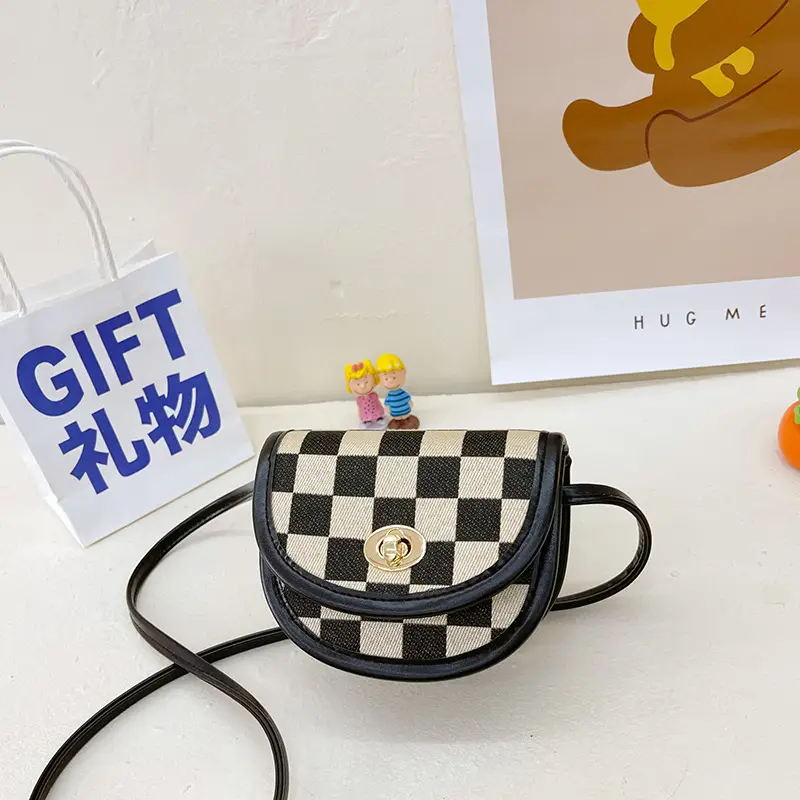 Girls' Houndstooth Crossbody Bag Black White Korean Style