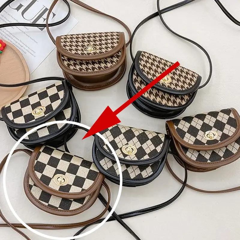 Girls' Houndstooth Crossbody Bag Black White Korean Style