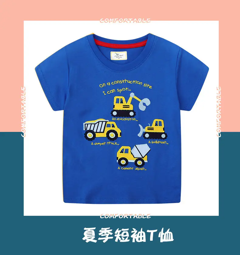 2025 Boys Cotton T-Shirt Blue Cartoon Excavator — feature 1