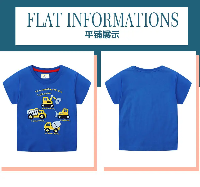 2025 Boys Cotton T-Shirt Blue Cartoon Excavator — feature 3