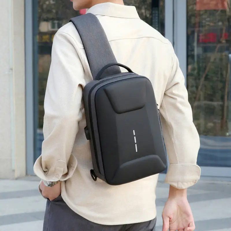 Men's Black Crossbody Shoulder Bag with Logo - Image 6