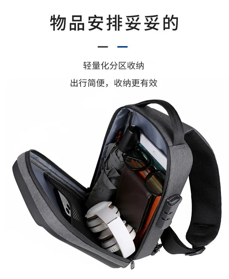 Men's Black Crossbody Shoulder Bag with Logo — feature 13