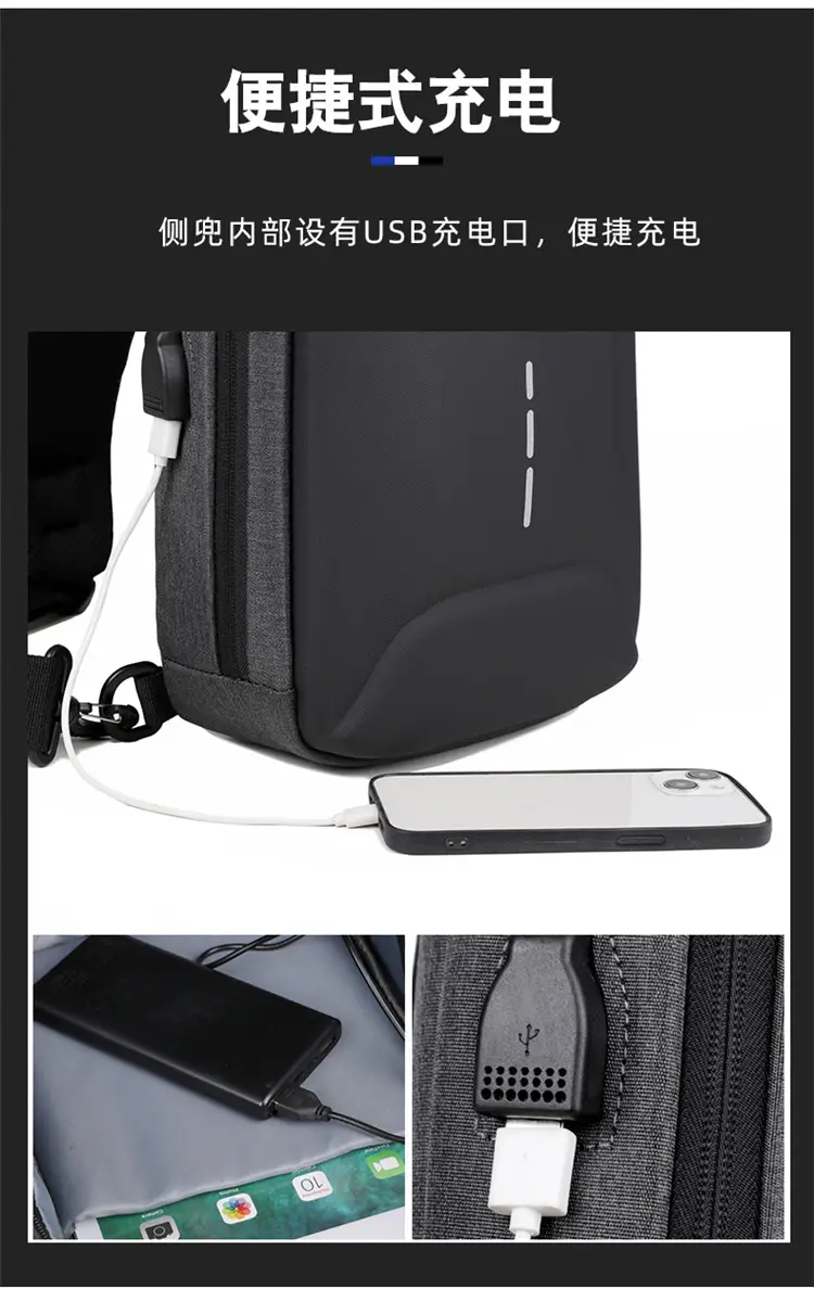 Men's Black Crossbody Shoulder Bag with Logo — feature 14