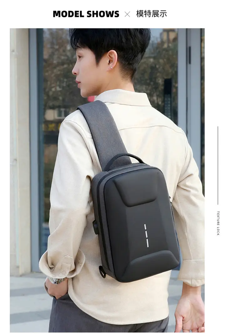 Men's Black Crossbody Shoulder Bag with Logo — feature 17