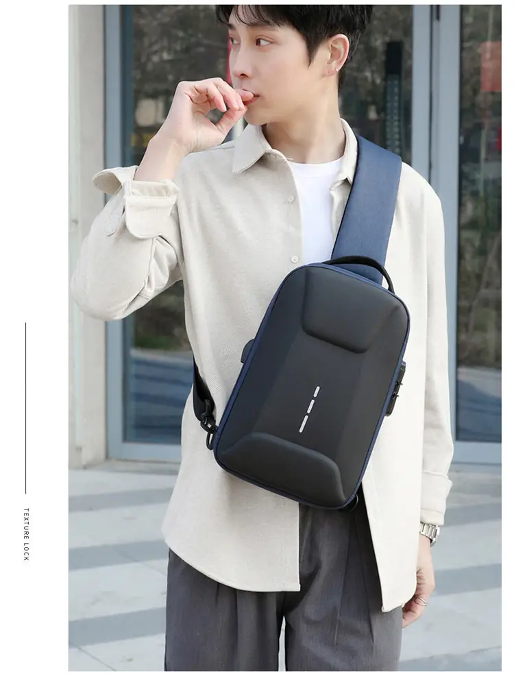 Men's Black Crossbody Shoulder Bag with Logo — feature 19