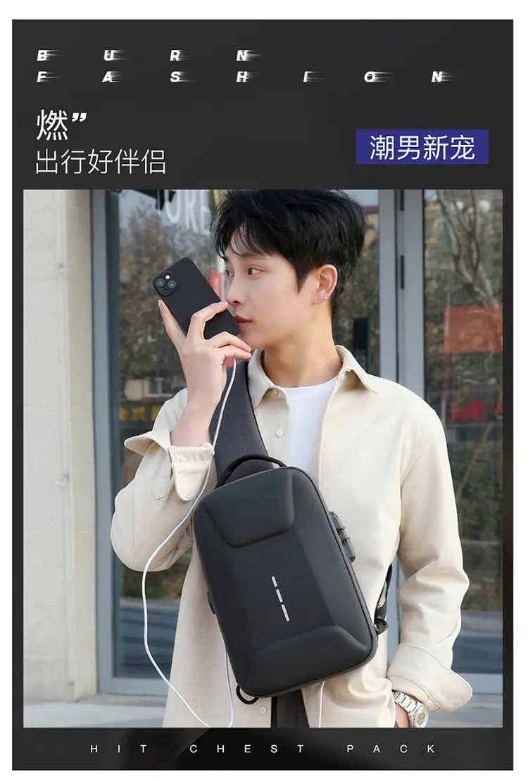 Men's Black Crossbody Shoulder Bag with Logo — feature 2