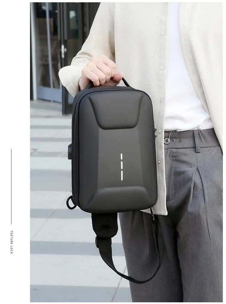 Men's Black Crossbody Shoulder Bag with Logo — feature 20
