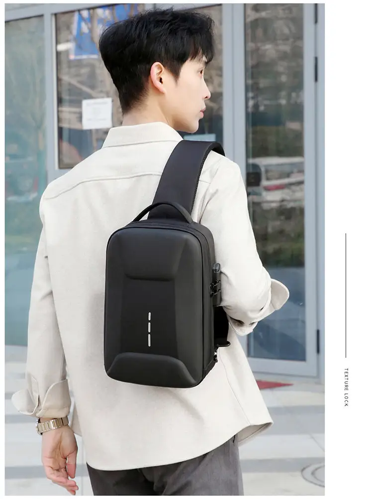 Men's Black Crossbody Shoulder Bag with Logo — feature 21