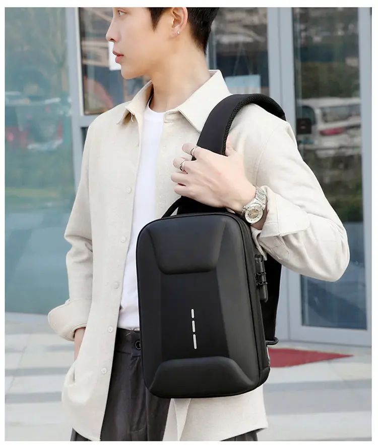 Men's Black Crossbody Shoulder Bag with Logo — feature 22