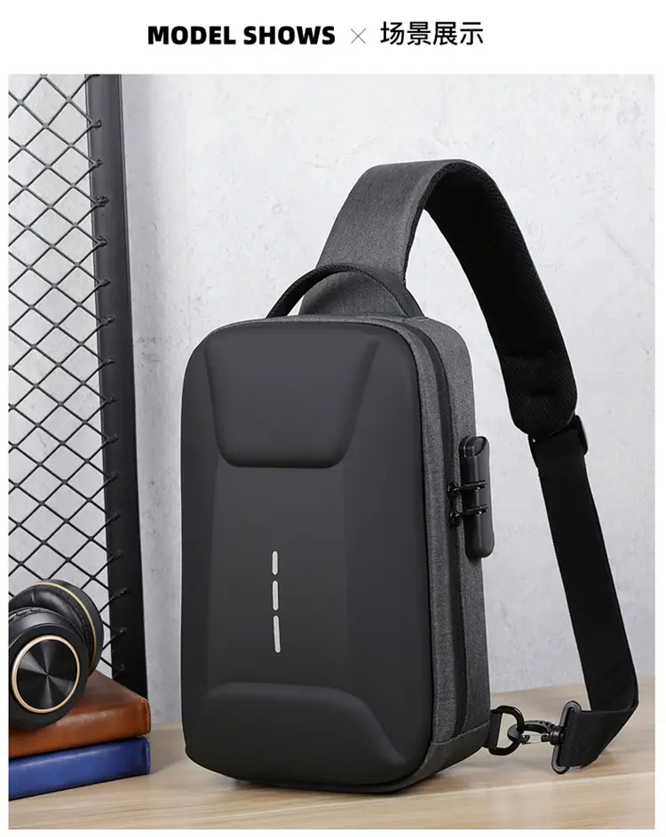 Men's Black Crossbody Shoulder Bag with Logo — feature 23