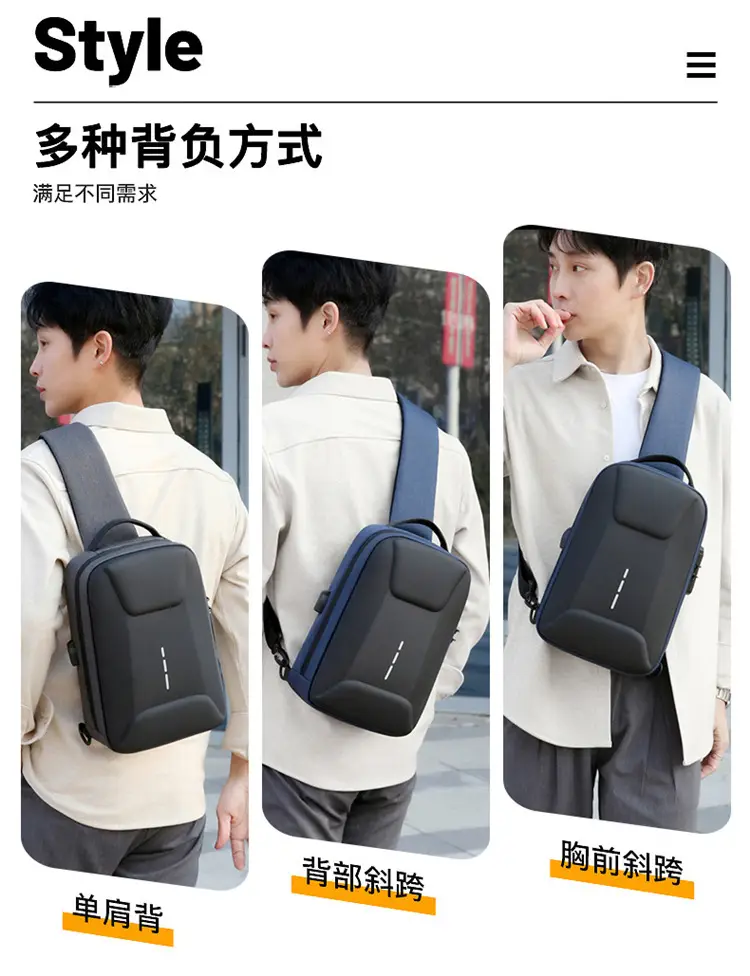 Men's Black Crossbody Shoulder Bag with Logo — feature 4