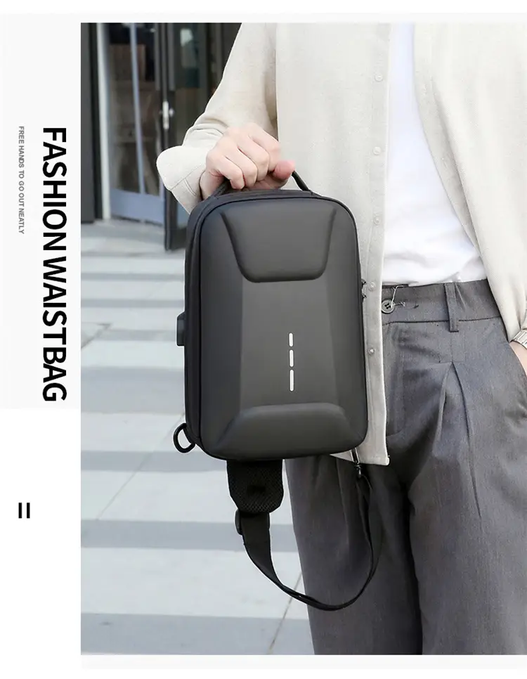 Men's Black Crossbody Shoulder Bag with Logo — feature 7