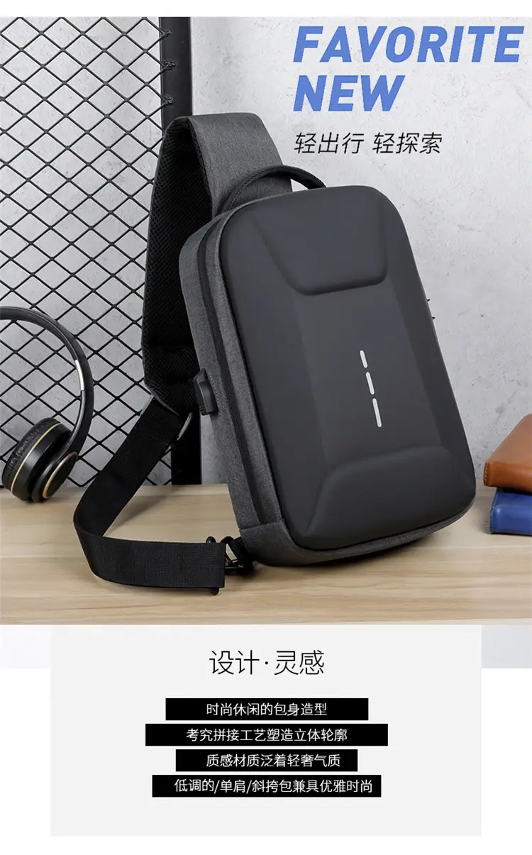Men's Black Crossbody Shoulder Bag with Logo — feature 8