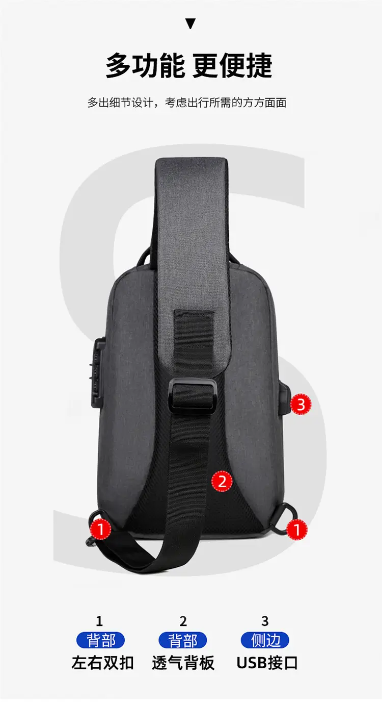 Men's Black Crossbody Shoulder Bag with Logo — feature 9