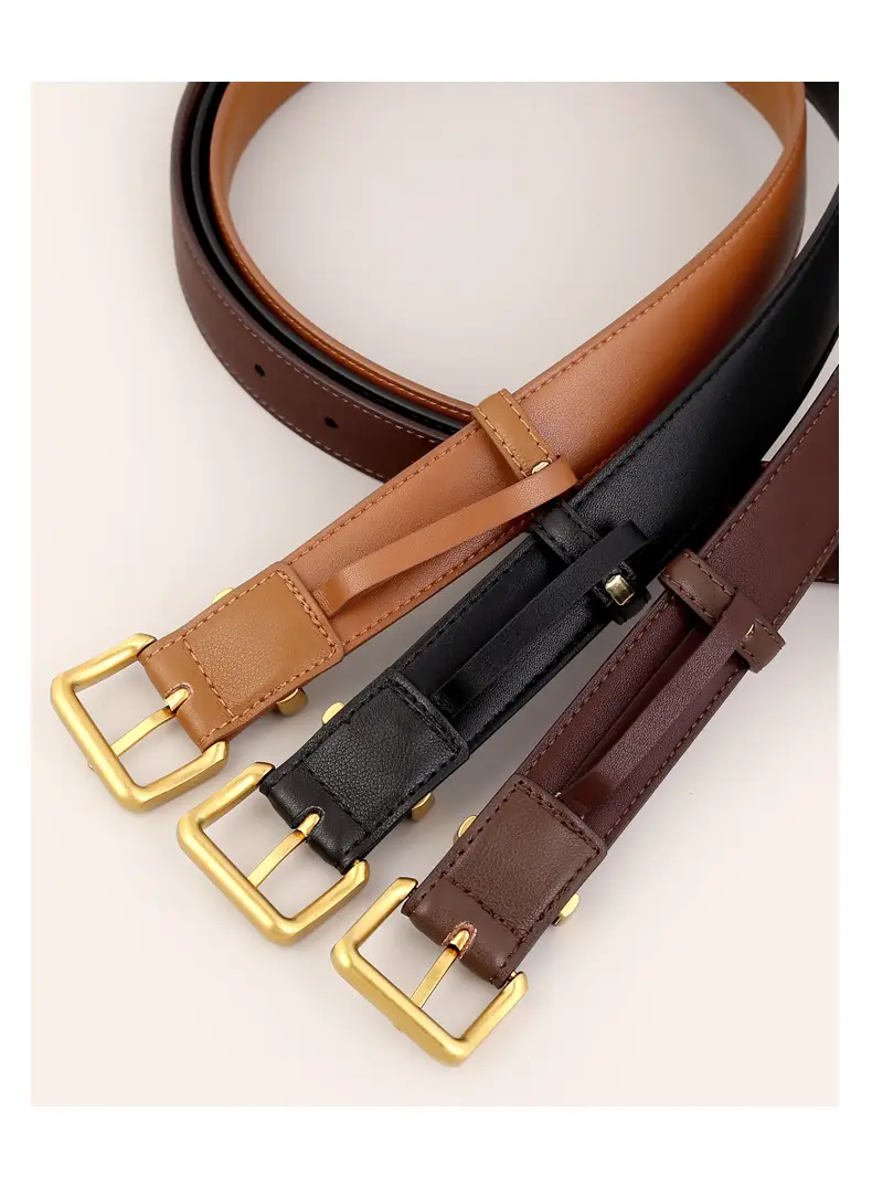 Maroon Genuine Leather Belt with Gold Buckle — feature 13