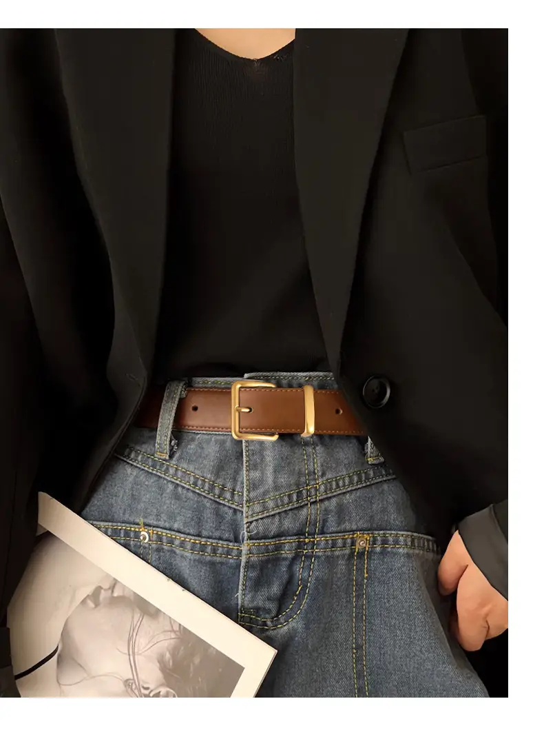 Maroon Genuine Leather Belt with Gold Buckle — feature 15