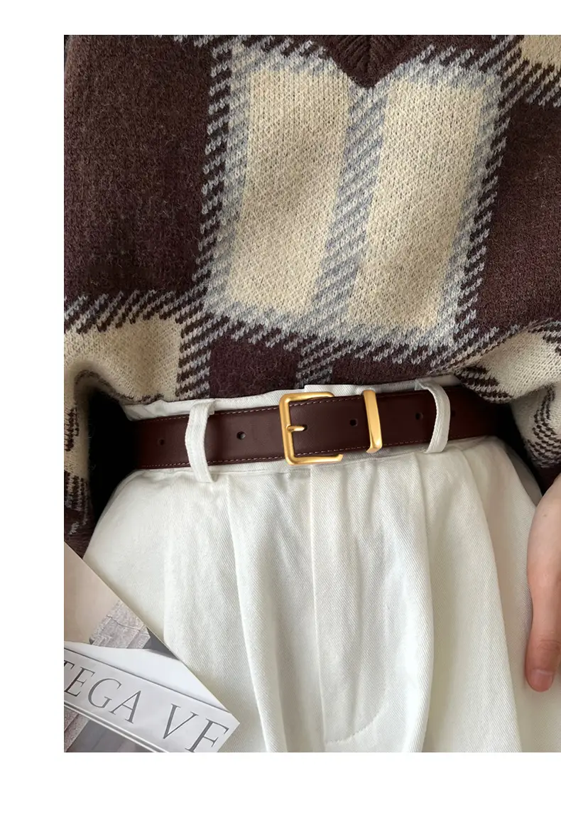 Maroon Genuine Leather Belt with Gold Buckle — feature 16