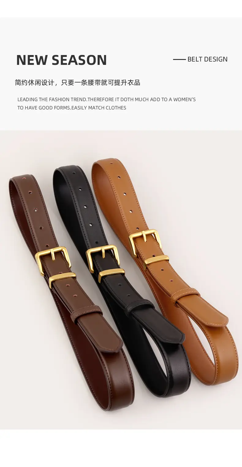 Maroon Genuine Leather Belt with Gold Buckle — feature 17