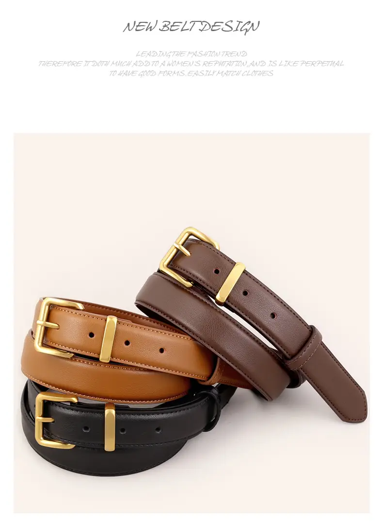 Maroon Genuine Leather Belt with Gold Buckle — feature 23