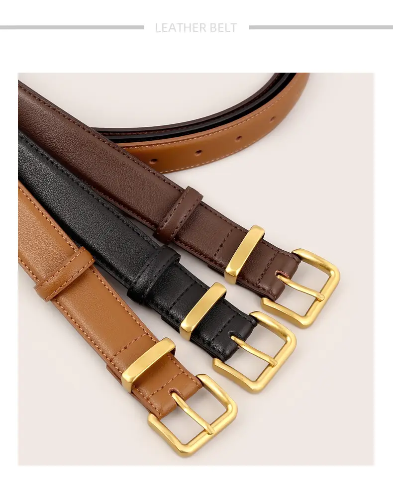 Maroon Genuine Leather Belt with Gold Buckle — feature 8