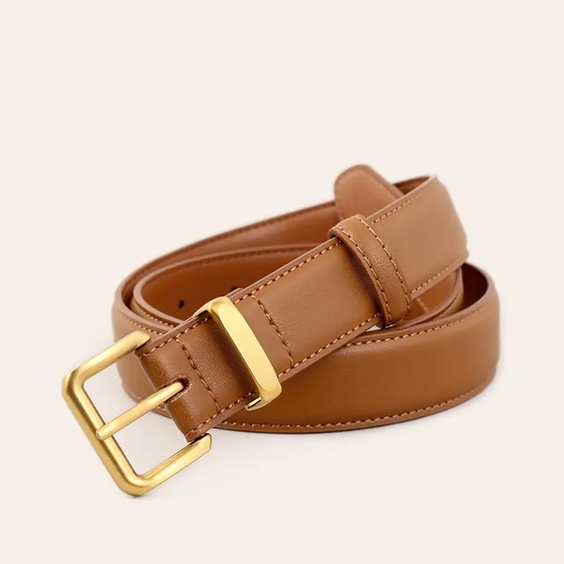 Maroon Genuine Leather Belt with Gold Buckle - Image 2