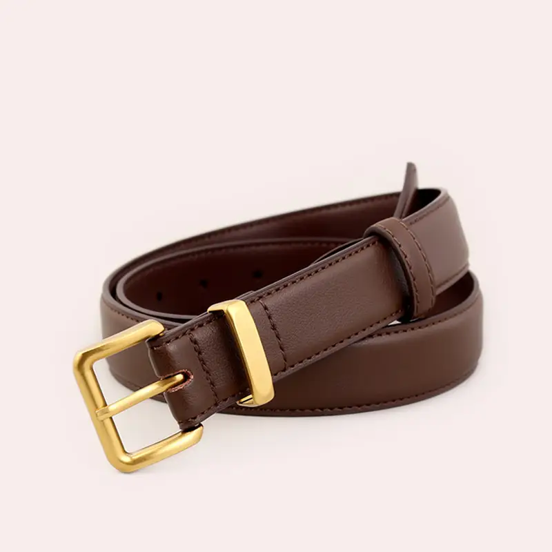 Maroon Genuine Leather Belt with Gold Buckle - Image 3