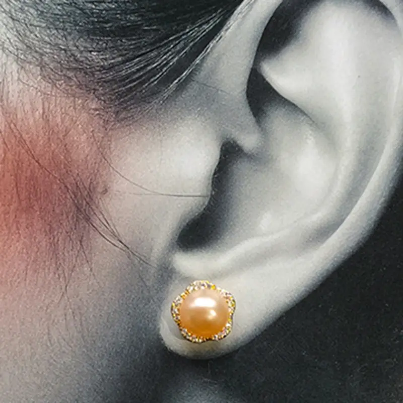 Natural Pearl Earrings Five-Petal Lilac Zircon Micro Set - Image 7