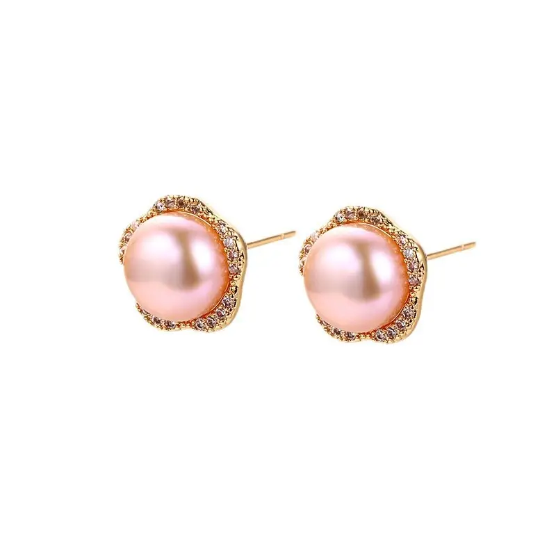 Natural Pearl Earrings Five-Petal Lilac Zircon Micro Set - Image 8