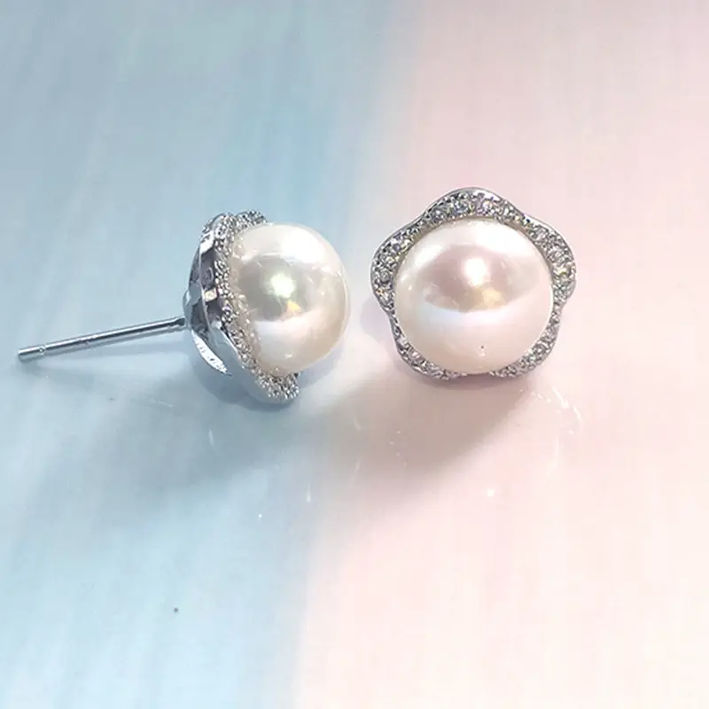 Natural Pearl Earrings Five-Petal Lilac Zircon Micro Set — feature 10