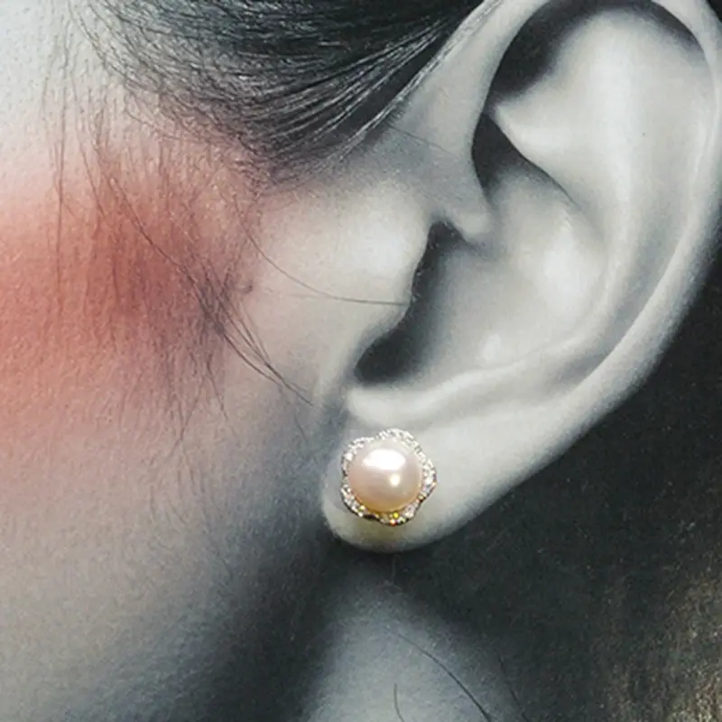 Natural Pearl Earrings Five-Petal Lilac Zircon Micro Set — feature 4