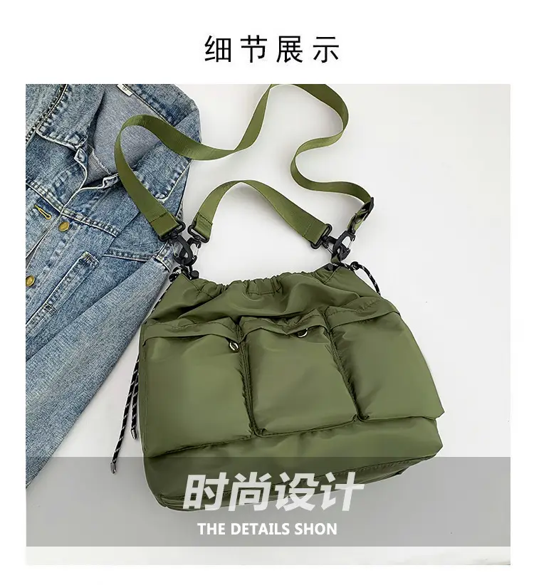Olive Green Drawstring Tote Bag for Women 2023 Winter — feature 3