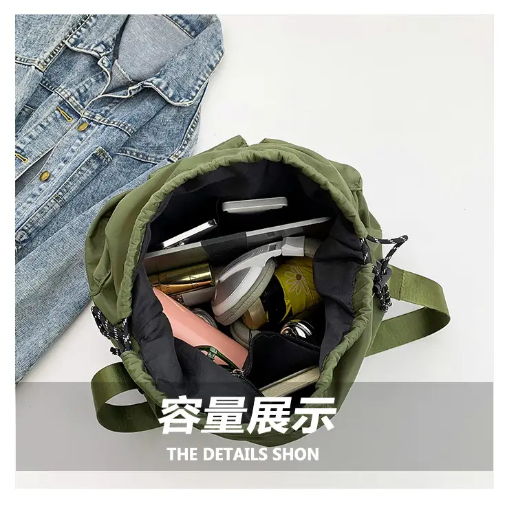Olive Green Drawstring Tote Bag for Women 2023 Winter — feature 7