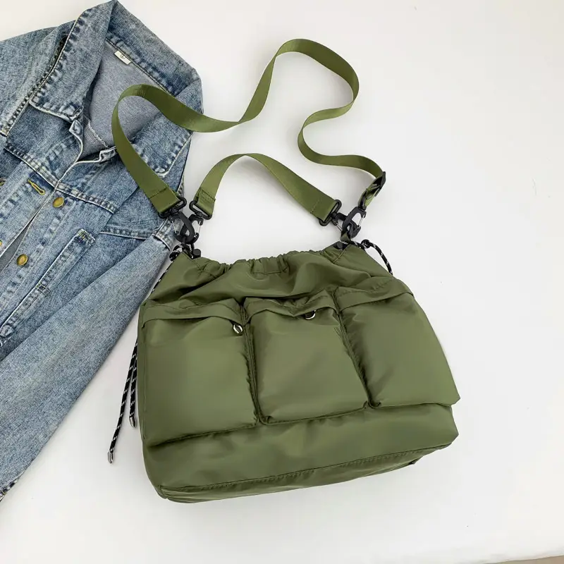 Olive Green Drawstring Tote Bag for Women 2023 Winter - Image 3