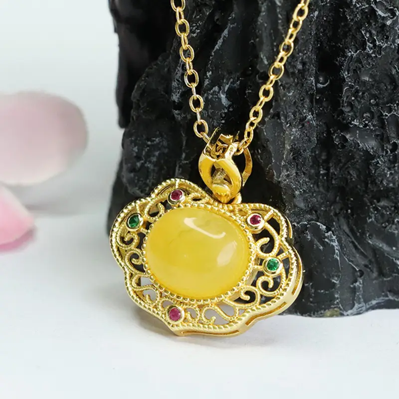 Guan Yu Yellow Amber Pendant Necklace for Women - Image 3