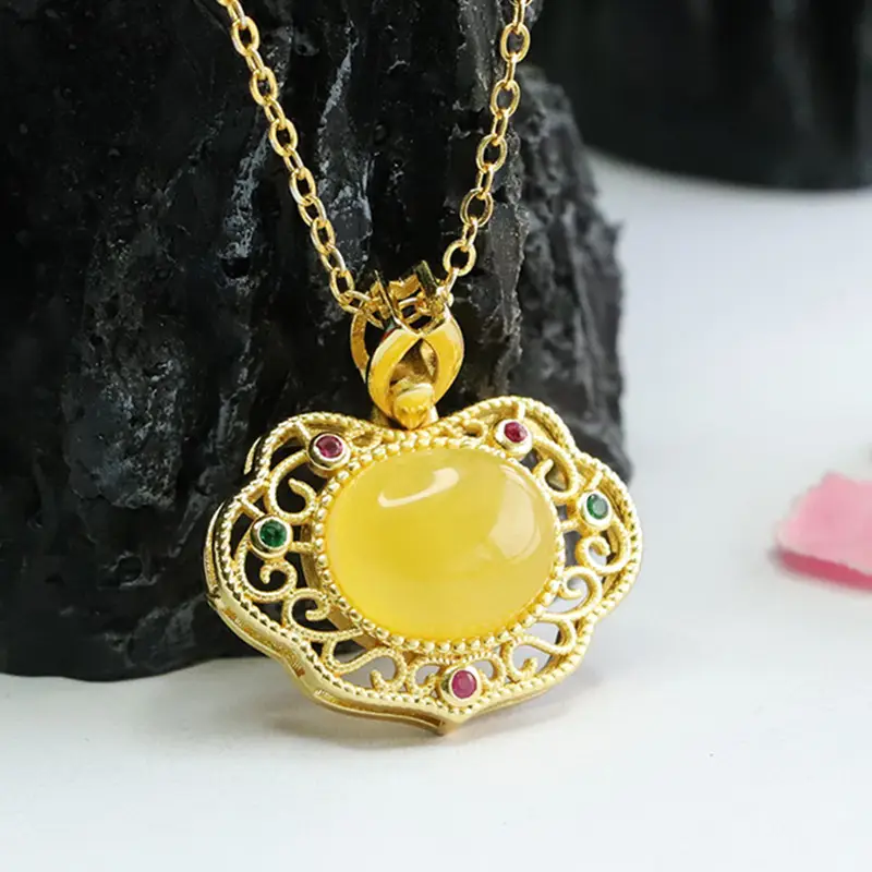 Guan Yu Yellow Amber Pendant Necklace for Women - Image 4