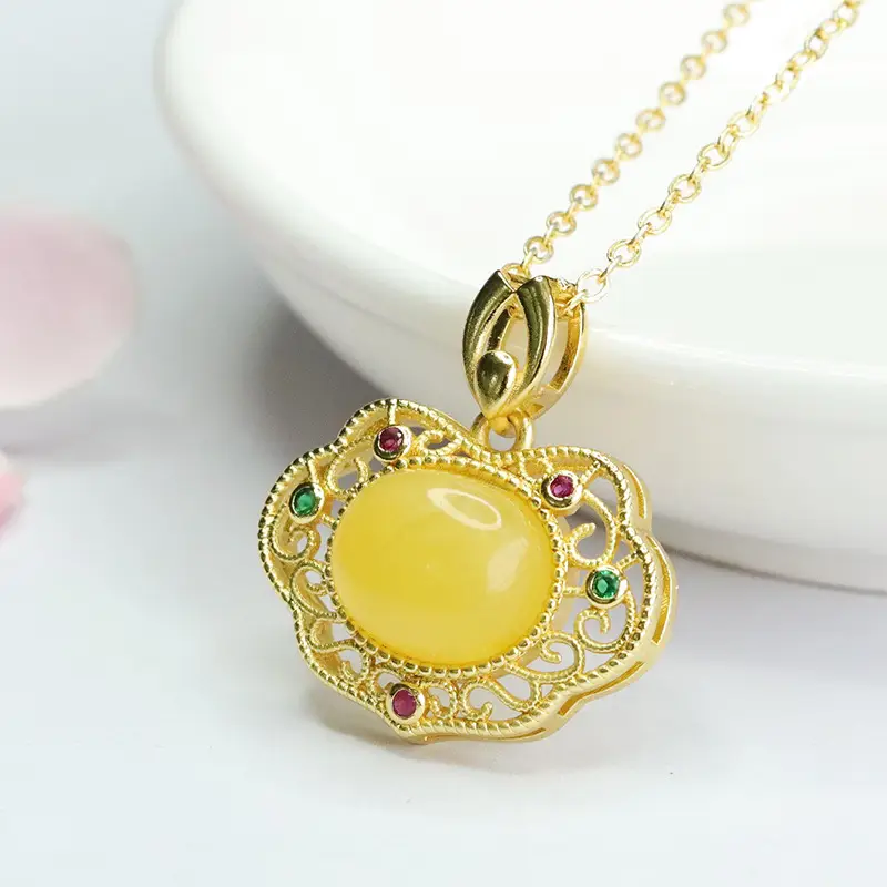 Guan Yu Yellow Amber Pendant Necklace for Women - Image 5