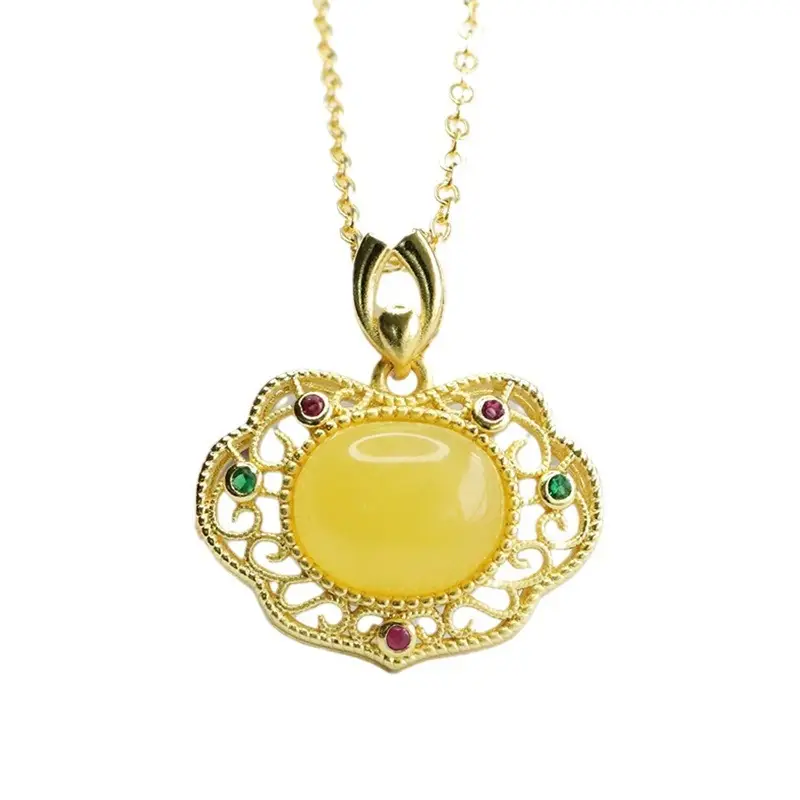 Guan Yu Yellow Amber Pendant Necklace for Women - Image 6