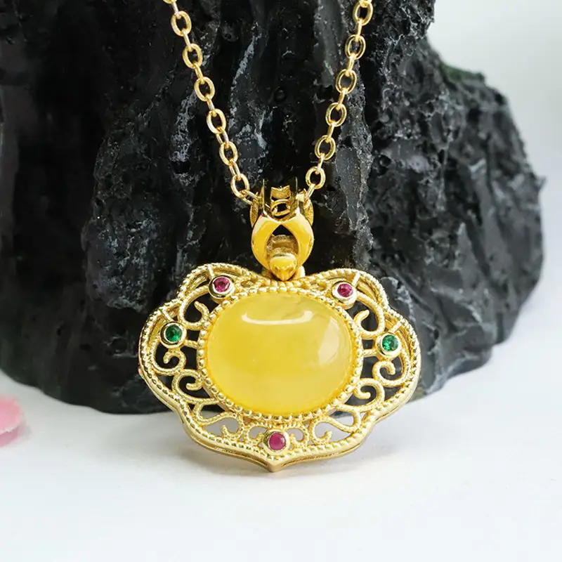 Guan Yu Yellow Amber Pendant Necklace for Women — feature 8
