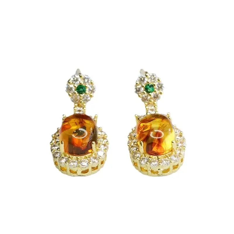 Guan Yu Natural Amber Clover Earrings Drop Earrings - Image 6