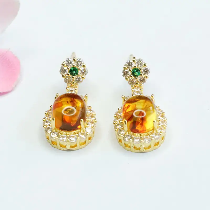 Guan Yu Natural Amber Clover Earrings Drop Earrings — feature 4