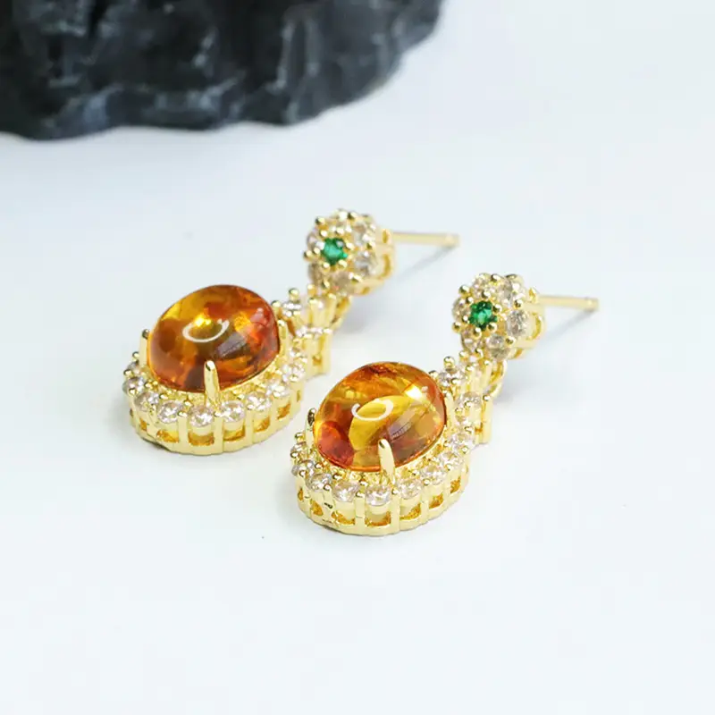 Guan Yu Natural Amber Clover Earrings Drop Earrings — feature 8