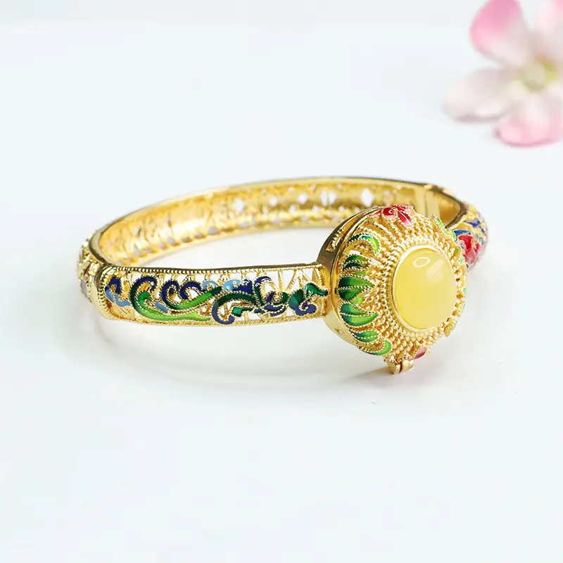 Guan Yu Dragon Phoenix Bracelet with Natural Amber - Image 3
