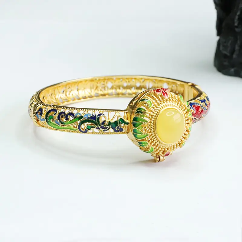 Guan Yu Dragon Phoenix Bracelet with Natural Amber - Image 5